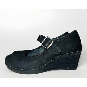 DANSKO Women's US 6.5 EU 37 Sandra Black Mary Jane Wedge Shoes Nubuck Leather